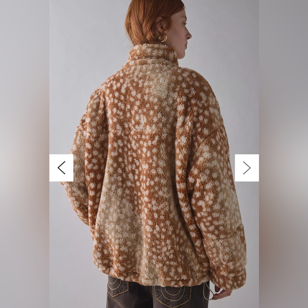NWOT BDG Mae Printed Piled Fleece Zip-Up Jacket | Large | Color: Fawn Print - Picture 3 of 7